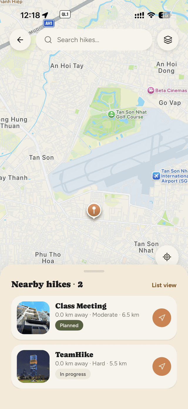 Bản đồ khám phá trong Go Hike, mỗi cung đã ghi là một cái ghim.